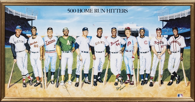 500 Home Run Club Multi-Signed Framed 20x38 Poster with 11 Signatures Including Williams, Mantle, Aaron & Mathews (PSA/DNA)